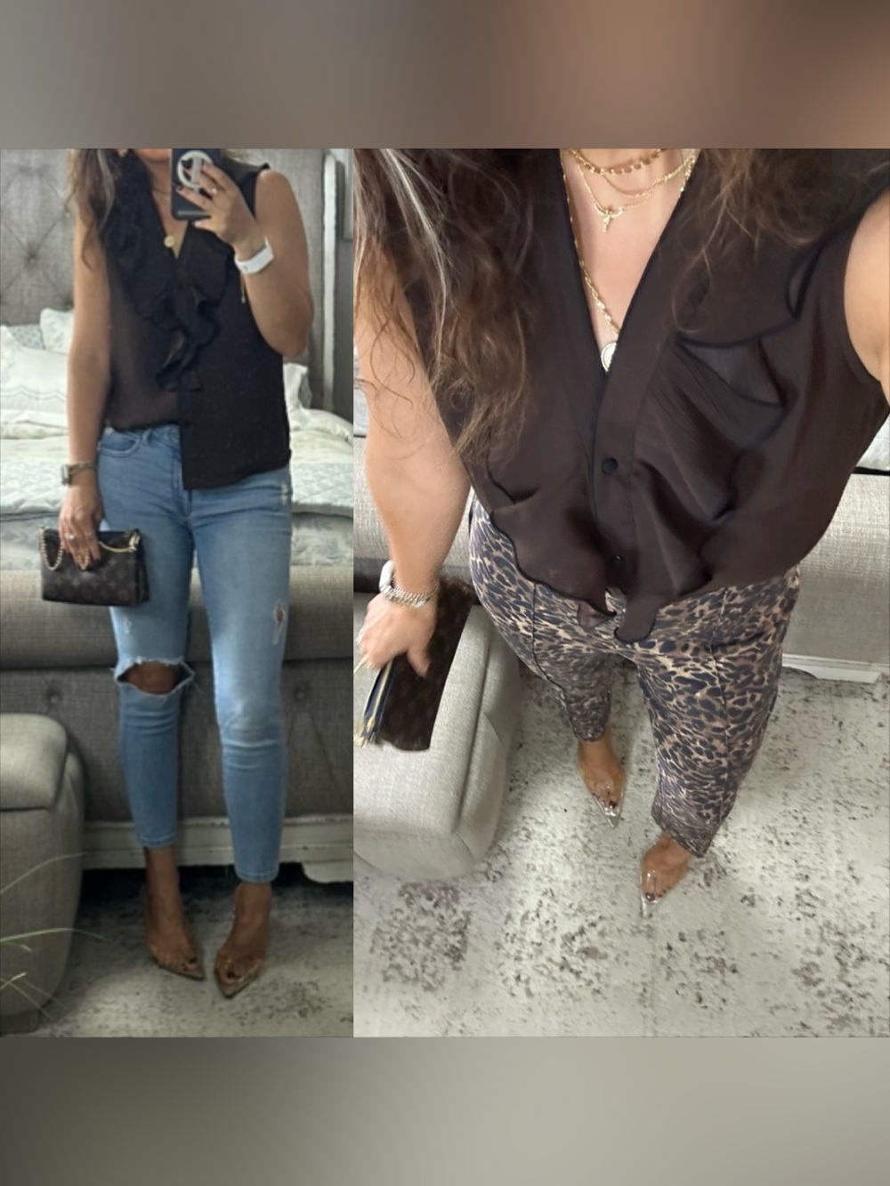 New🤎Brown Ruffle Button Front Blouse